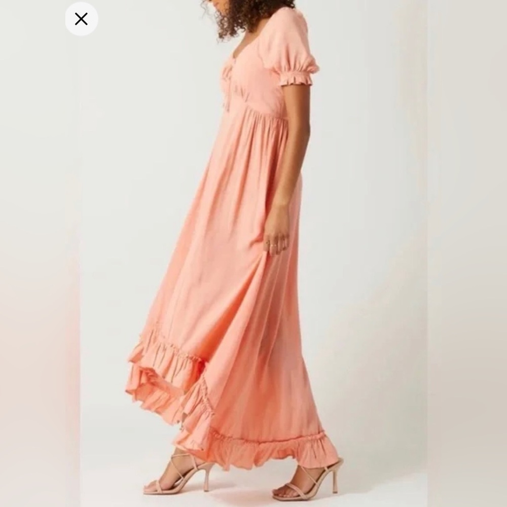 PATRONS OF PEACE Peach Ruffle High-Low Maxi Dress Size L - Picture 5 of 12